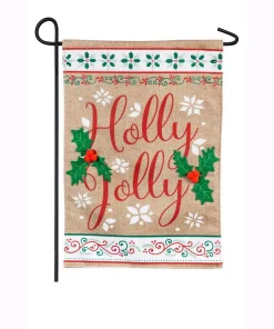 Outdoor Christmas Decorations Evergreen 18 In. X 12.5 In. Holly Jolly Garden Burlap Flag