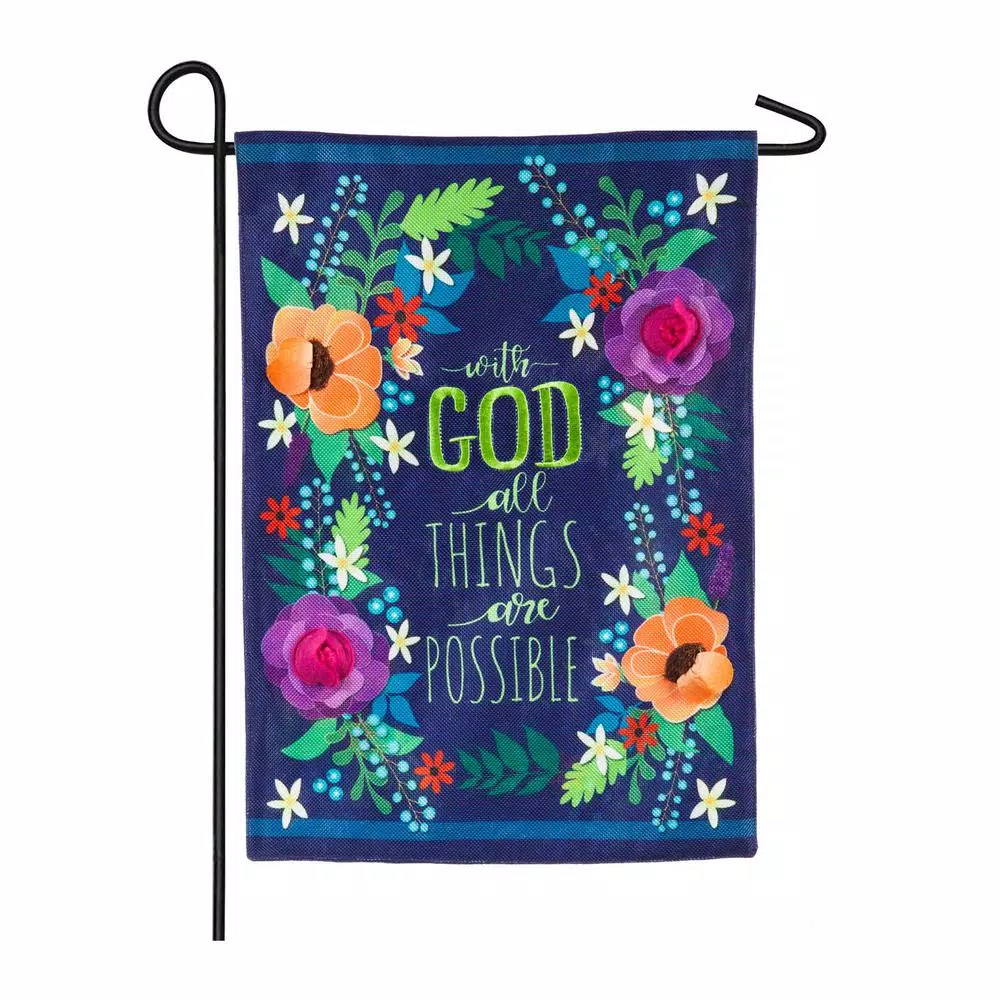 Outdoor Christmas Decorations Evergreen 18 In. X 12.5 In. All Things Are Possible Garden Burlap Flag 1 Outdoor Christmas Decorations Evergreen 18 In. X 12.5 In. All Things Are Possible Garden Burlap Flag