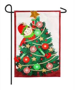 Outdoor Christmas Decorations Evergreen 18 In. X 12.5 In. Elf Trouble Garden Burlap Flag