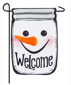 Outdoor Christmas Decorations Evergreen 18 In. X 12.5 In. Snowman Mason Jar Garden Burlap Flag