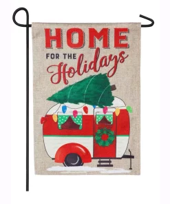 Outdoor Christmas Decorations Evergreen 18 In. X 12.5 In. Home For The Holidays Camper Garden Burlap Flag