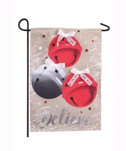 Outdoor Christmas Decorations Evergreen 18 In. X 12.5 In. Believe Bells Garden Burlap Flag