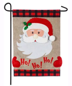 Outdoor Christmas Decorations Evergreen 18 In. X 12.5 In. Ho Ho Ho Santa Garden Burlap Flag
