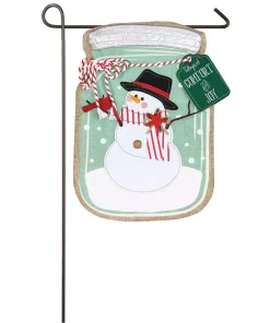 Outdoor Christmas Decorations Evergreen 18 In. X 12.5 In. Mason Jar Snowman Garden Linen Flag