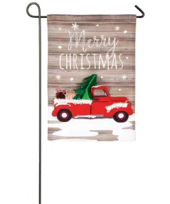 Outdoor Christmas Decorations Evergreen 18 In. X 12.5 In. Vintage Christmas Truck Garden Linen Flag