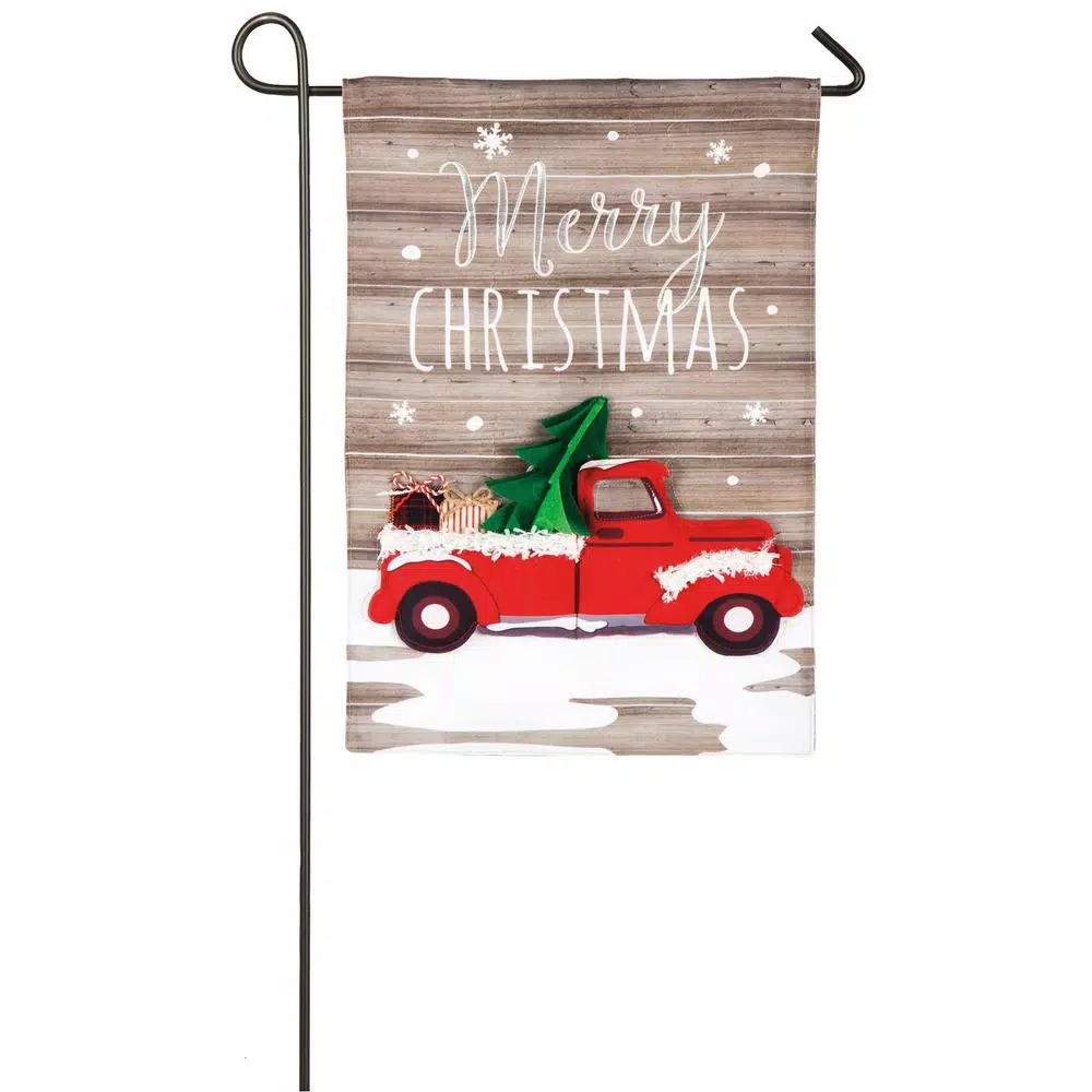 Outdoor Christmas Decorations Evergreen 18 In. X 12.5 In. Vintage Christmas Truck Garden Linen Flag 1 Outdoor Christmas Decorations Evergreen 18 In. X 12.5 In. Vintage Christmas Truck Garden Linen Flag