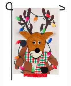 Outdoor Christmas Decorations Evergreen 18 In. X 12.5 In. Reindeer Garden Linen Flag