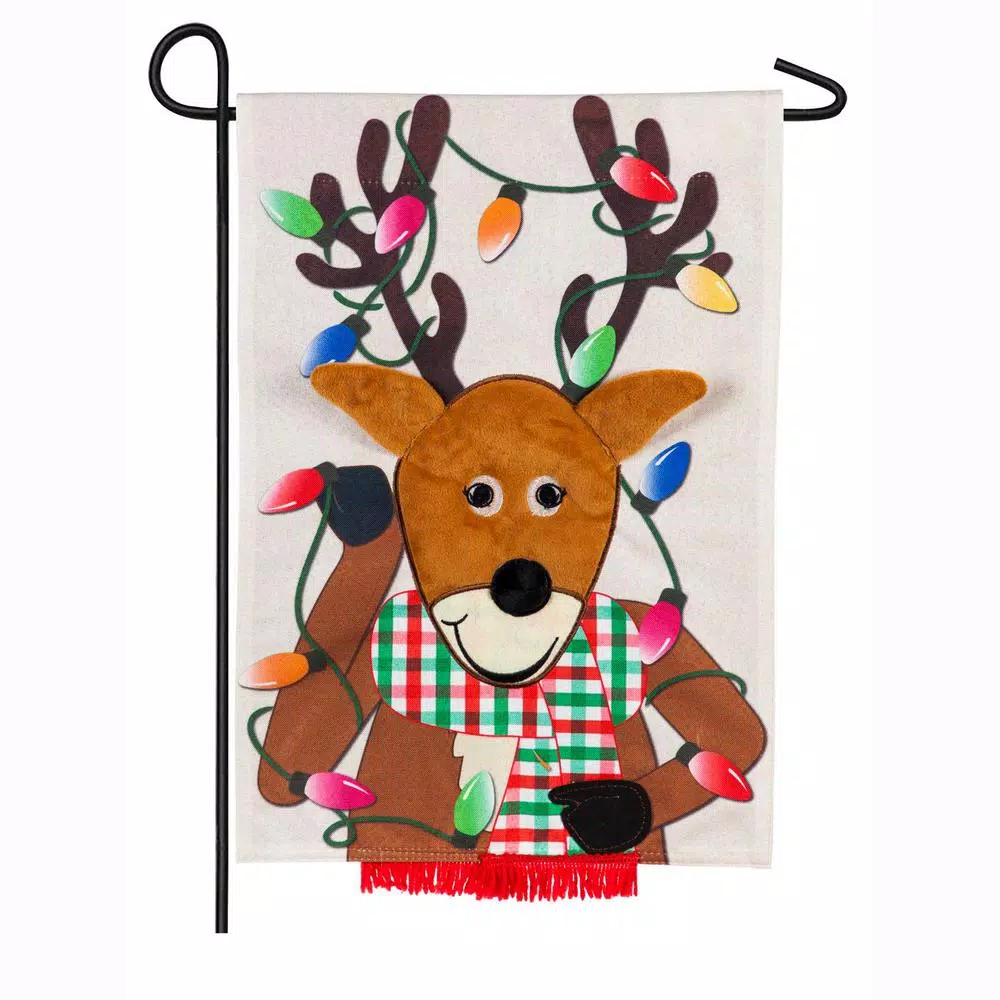 Outdoor Christmas Decorations Evergreen 18 In. X 12.5 In. Reindeer Garden Linen Flag 1 Outdoor Christmas Decorations Evergreen 18 In. X 12.5 In. Reindeer Garden Linen Flag
