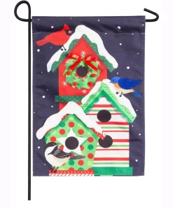 Outdoor Christmas Decorations Evergreen 18 In. X 12.5 In. Holiday Cheer Birdhouse Trio Garden Linen Flag