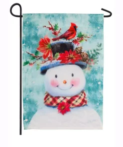 Outdoor Christmas Decorations Evergreen 18 In. X 12.5 In. Winter Flora Snowman Garden Organza Flag