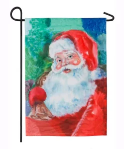 Outdoor Christmas Decorations Evergreen 18 In. X 12.5 In. Watercolor Santa Garden Organza Flag
