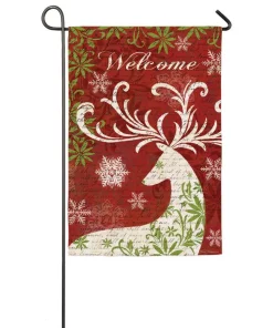 Outdoor Christmas Decorations Evergreen 18 In. X 12.5 In. Christmas Deer Silhouette Garden Sub Suede Flag