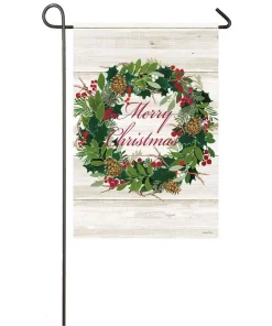Outdoor Christmas Decorations Evergreen 18 In. X 12.5 In. Merry Christmas Wreath Garden Suede Flag