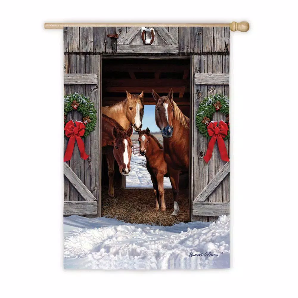 Outdoor Christmas Decorations Evergreen 18 In. X 12.5 In. Horse Family Christmas Garden Suede Flag 1 Outdoor Christmas Decorations Evergreen 18 In. X 12.5 In. Horse Family Christmas Garden Suede Flag