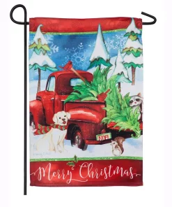 Outdoor Christmas Decorations Evergreen 18 In. X 12.5 In. Bringing Home The Tree Garden Suede Flag