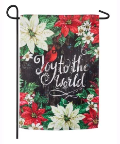 Outdoor Christmas Decorations Evergreen 18 In. X 12.5 In. Joy To The World Poinsettias Garden Suede Flag