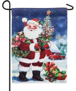 Outdoor Christmas Decorations Evergreen 18 In. X 12.5 In. Christmas Barn Santa Garden Suede Flag