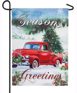 Outdoor Christmas Decorations Evergreen 18 In. X 12.5 In. Christmas Farm Pickup Garden Suede Flag