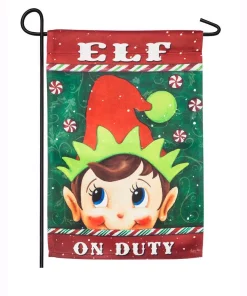 Outdoor Christmas Decorations Evergreen 18 In. X 12.5 In. Elf On Duty Garden Suede Flag