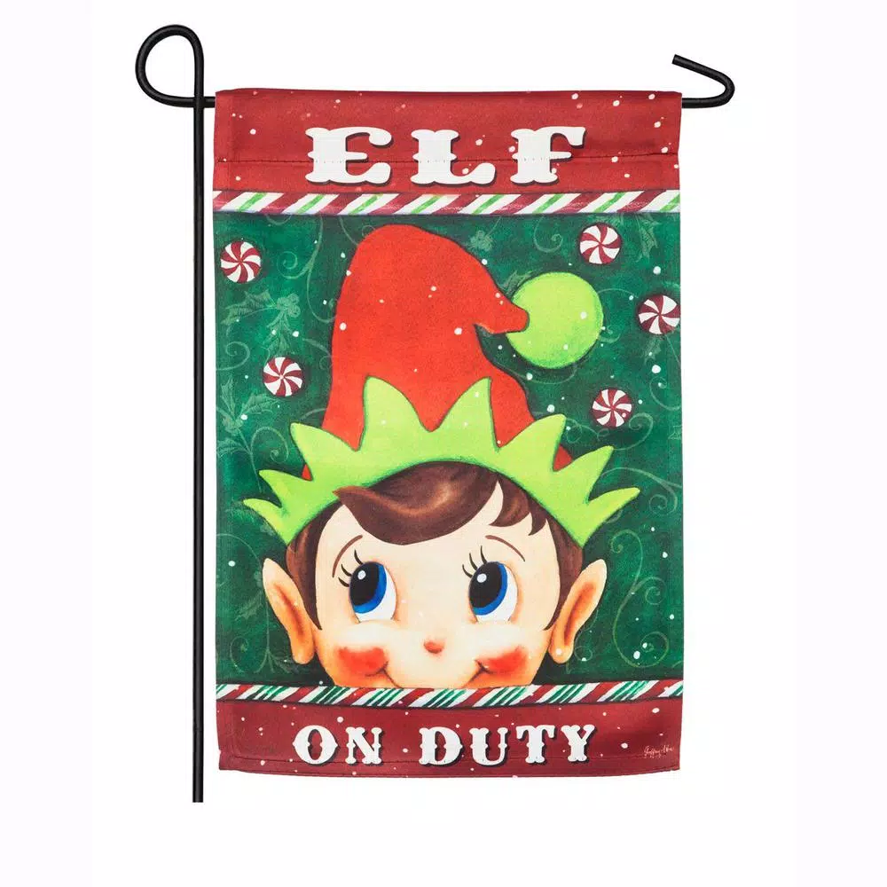 Outdoor Christmas Decorations Evergreen 18 In. X 12.5 In. Elf On Duty Garden Suede Flag 1 Outdoor Christmas Decorations Evergreen 18 In. X 12.5 In. Elf On Duty Garden Suede Flag