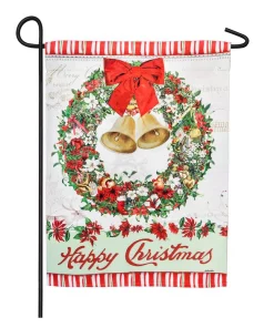 Outdoor Christmas Decorations Evergreen 18 In. X 12.5 In. Happy Christmas Bells Wreath Garden Suede Flag