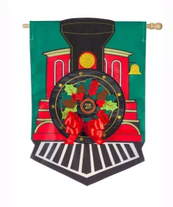 Outdoor Christmas Decorations Evergreen 28 In. X 44 In. Christmas Train House Applique Flag