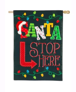 Outdoor Christmas Decorations Evergreen 28 In. X 44 In. Santa Stop Here House Applique Flag
