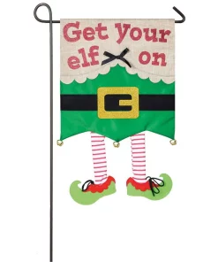 Outdoor Christmas Decorations Evergreen 18 In. X 12.5 In. Get Your Elf On Garden Applique Flag