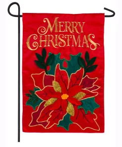 Outdoor Christmas Decorations Evergreen 18 In. X 12.5 In. Christmas Poinsettia Garden Applique Flag
