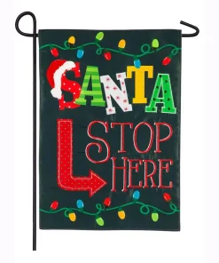 Outdoor Christmas Decorations Evergreen 18 In. X 12.5 In. Santa Stop Here Garden Applique Flag
