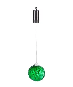 Christmas Tree Decorations Evergreen 5 In. Green Shatterproof LED Ball Outdoor Safe Battery Operated Christmas Ornament