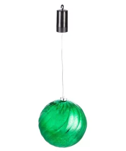 Christmas Tree Decorations Evergreen 8 In. Green Shatterproof LED Ball Outdoor Safe Battery Operated Christmas Ornament