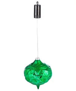 Christmas Tree Decorations Evergreen 8 In. Green Shatterproof LED Teardrop Outdoor Safe Battery Operated Christmas Ornament