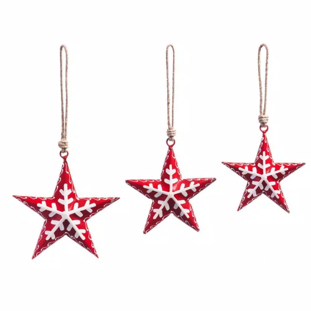 Christmas Tree Decorations Evergreen 11 In. Red Metal Nordic Stars Christmas Ornaments (3-Pack) 1 Christmas Tree Decorations Evergreen 11 In. Red Metal Nordic Stars Christmas Ornaments (3-Pack)