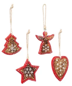 Christmas Tree Decorations Evergreen 4-1/2 In. Hand-Painted Wood Christmas Ornaments, Star/Heart/Tree/Angel (4-Pack)