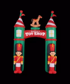 Outdoor Christmas Decorations Fraser Hill Farm 10 Ft. Santa’s Toy Shop Archway Inflatable With Lights