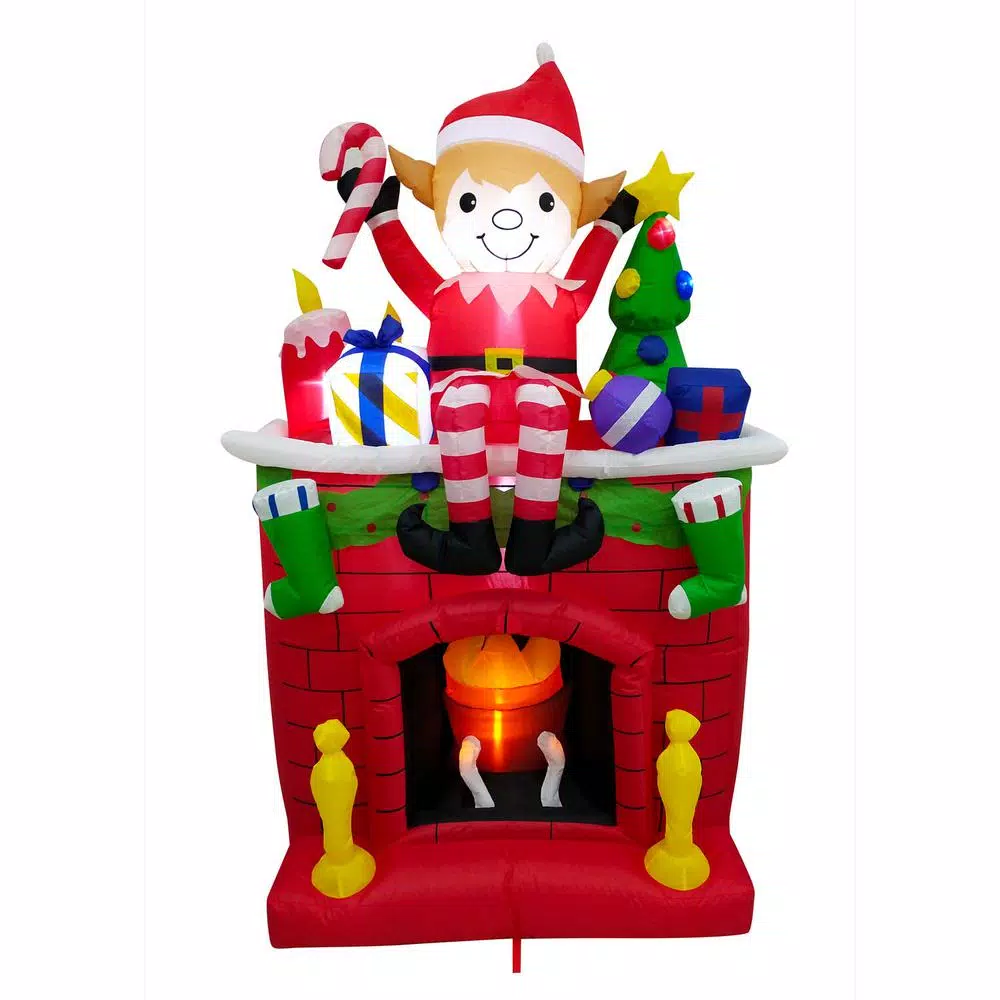 Outdoor Christmas Decorations Fraser Hill Farm 6.5 Ft. Pre-Lit Elf Sitting On A Fireplace Christmas Inflatable 5 Outdoor Christmas Decorations Fraser Hill Farm 6.5 Ft. Pre-Lit Elf Sitting On A Fireplace Christmas Inflatable - Image 5