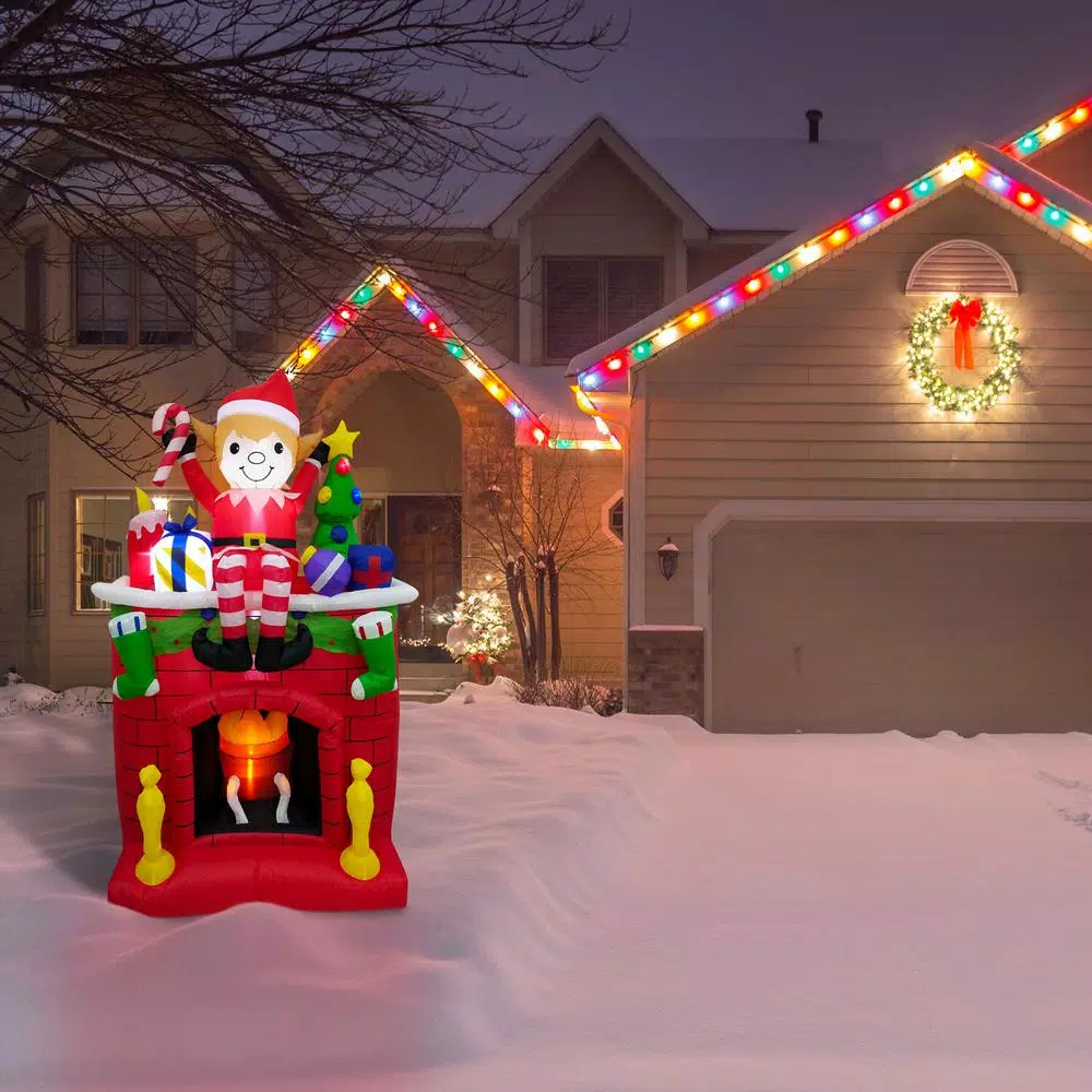 Outdoor Christmas Decorations Fraser Hill Farm 6.5 Ft. Pre-Lit Elf Sitting On A Fireplace Christmas Inflatable 8 Outdoor Christmas Decorations Fraser Hill Farm 6.5 Ft. Pre-Lit Elf Sitting On A Fireplace Christmas Inflatable - Image 8