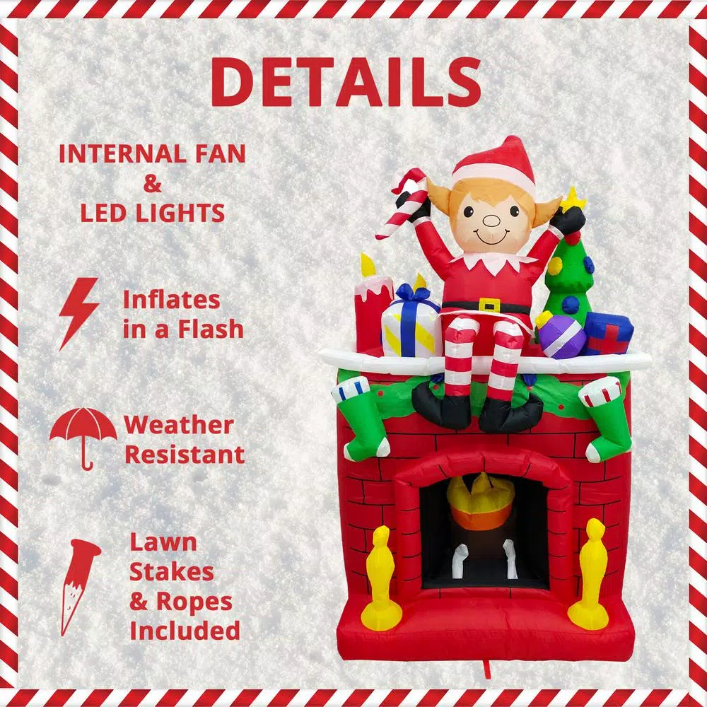 Outdoor Christmas Decorations Fraser Hill Farm 6.5 Ft. Pre-Lit Elf Sitting On A Fireplace Christmas Inflatable 2 Outdoor Christmas Decorations Fraser Hill Farm 6.5 Ft. Pre-Lit Elf Sitting On A Fireplace Christmas Inflatable - Image 2