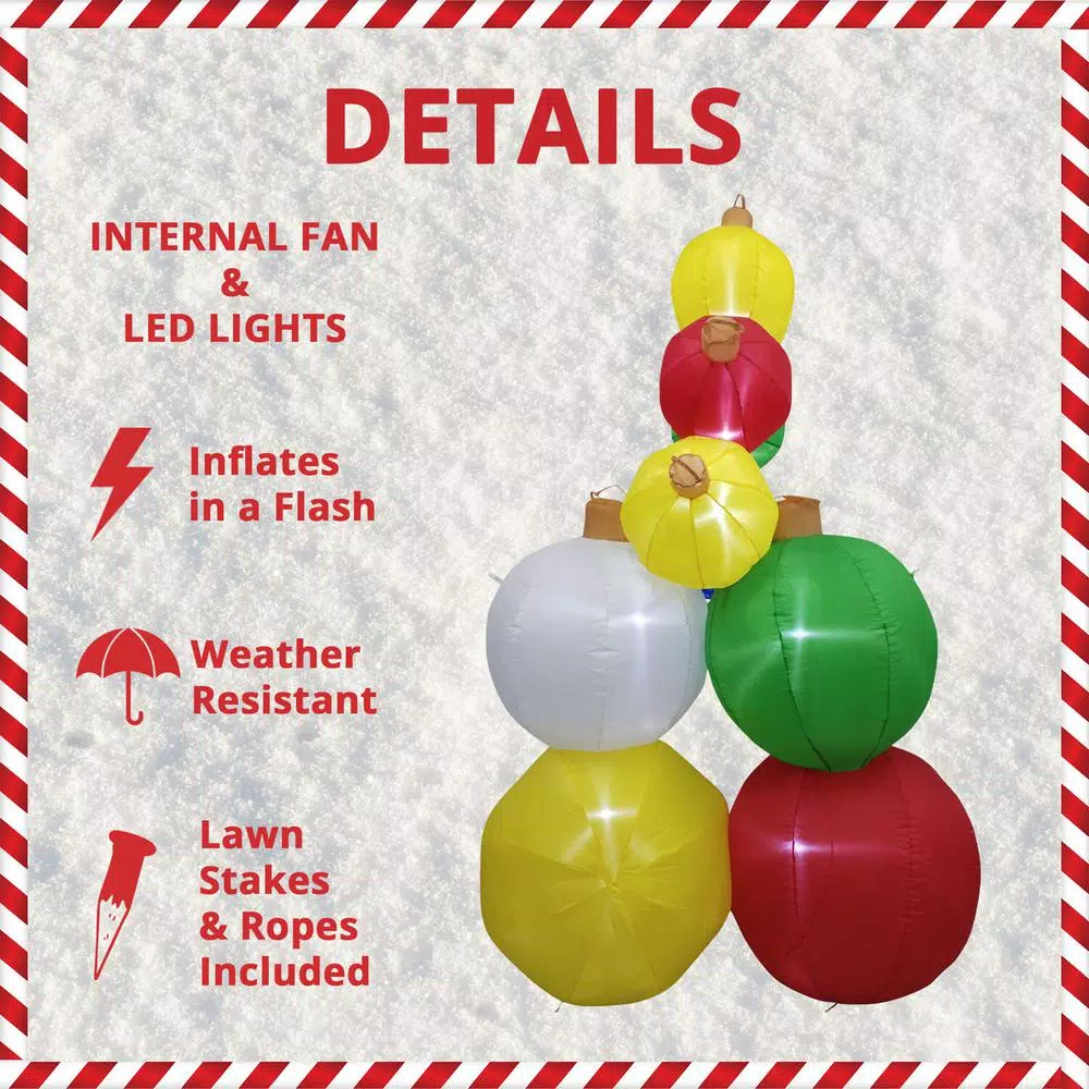 Outdoor Christmas Decorations Fraser Hill Farm 8 Ft. Pre-Lit Ornament Balls Christmas Inflatable 7 Outdoor Christmas Decorations Fraser Hill Farm 8 Ft. Pre-Lit Ornament Balls Christmas Inflatable - Image 7