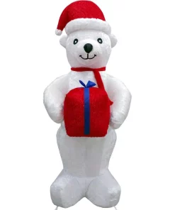 Outdoor Christmas Decorations Fraser Hill Farm 8 Ft. Pre-Lit Plush Polar Bear Christmas Inflatable