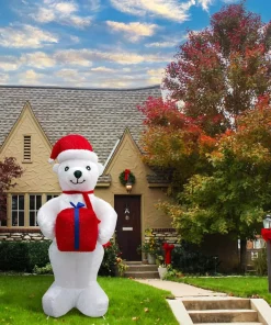 Outdoor Christmas Decorations Fraser Hill Farm 8 Ft. Pre-Lit Plush Polar Bear Christmas Inflatable -Christmas Tree Decorations Shop fraser hill farm christmas inflatables fhfinplrbr08 1l a0 1000