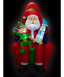 Outdoor Christmas Decorations Fraser Hill Farm 10 Ft. Pre-Lit Santa, Elf And Penguin Christmas Inflatable