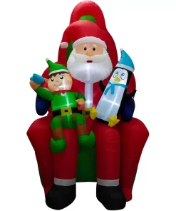 Outdoor Christmas Decorations Fraser Hill Farm 10 Ft. Pre-Lit Santa, Elf And Penguin Christmas Inflatable -Christmas Tree Decorations Shop fraser hill farm christmas inflatables fhfinsanta010 1l 66 1000