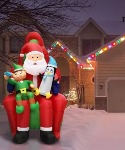Outdoor Christmas Decorations Fraser Hill Farm 10 Ft. Pre-Lit Santa, Elf And Penguin Christmas Inflatable -Christmas Tree Decorations Shop fraser hill farm christmas inflatables fhfinsanta010 1l a0 1000