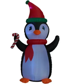 Outdoor Christmas Decorations Fraser Hill Farm 10 Ft. Penguin And Candy Cane Christmas Inflatable With Lights -Christmas Tree Decorations Shop fraser hill farm christmas inflatables fhfpengn101 l 1d 1000