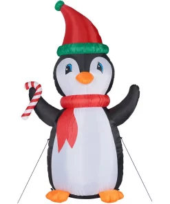 Outdoor Christmas Decorations Fraser Hill Farm 10 Ft. Penguin And Candy Cane Christmas Inflatable With Lights -Christmas Tree Decorations Shop fraser hill farm christmas inflatables fhfpengn101 l 1f 1000