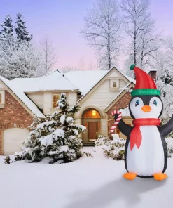 Outdoor Christmas Decorations Fraser Hill Farm 10 Ft. Penguin And Candy Cane Christmas Inflatable With Lights -Christmas Tree Decorations Shop fraser hill farm christmas inflatables fhfpengn101 l 31 1000