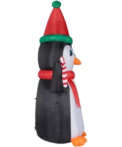 Outdoor Christmas Decorations Fraser Hill Farm 10 Ft. Penguin And Candy Cane Christmas Inflatable With Lights -Christmas Tree Decorations Shop fraser hill farm christmas inflatables fhfpengn101 l 4f 1000