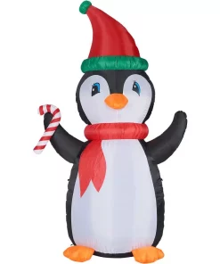 Outdoor Christmas Decorations Fraser Hill Farm 10 Ft. Penguin And Candy Cane Christmas Inflatable With Lights